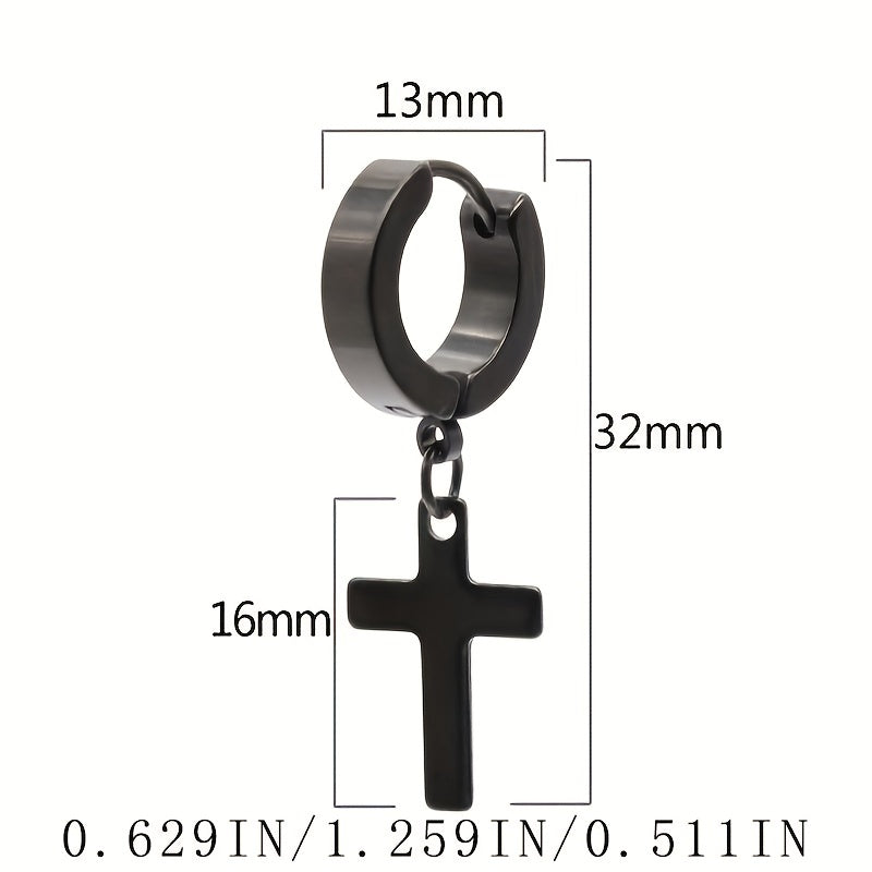 Stainless Steel Cross Drop Earrings