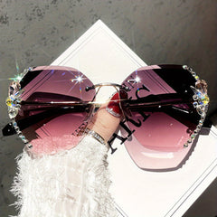 Rhinestone Rimless Sunglasses Large Gradient UV400 Sun Shades