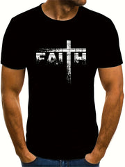 Faith Pattern Print Men's Short Sleeve Comfy T-shirt Graphic Tee