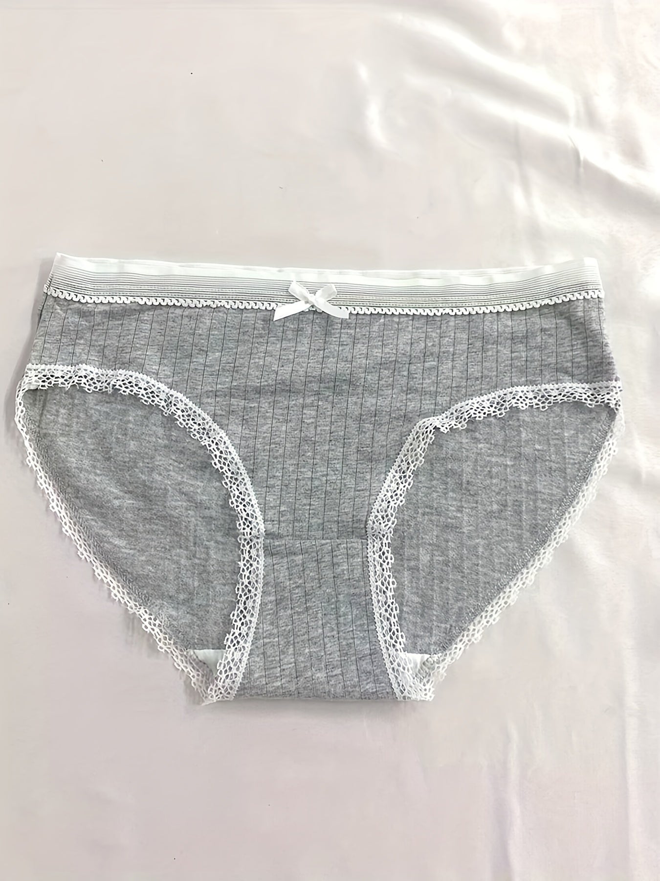 3pcs Ribbed Bow Tie Briefs Soft & Comfy Stretchy Panties Women's Lingerie