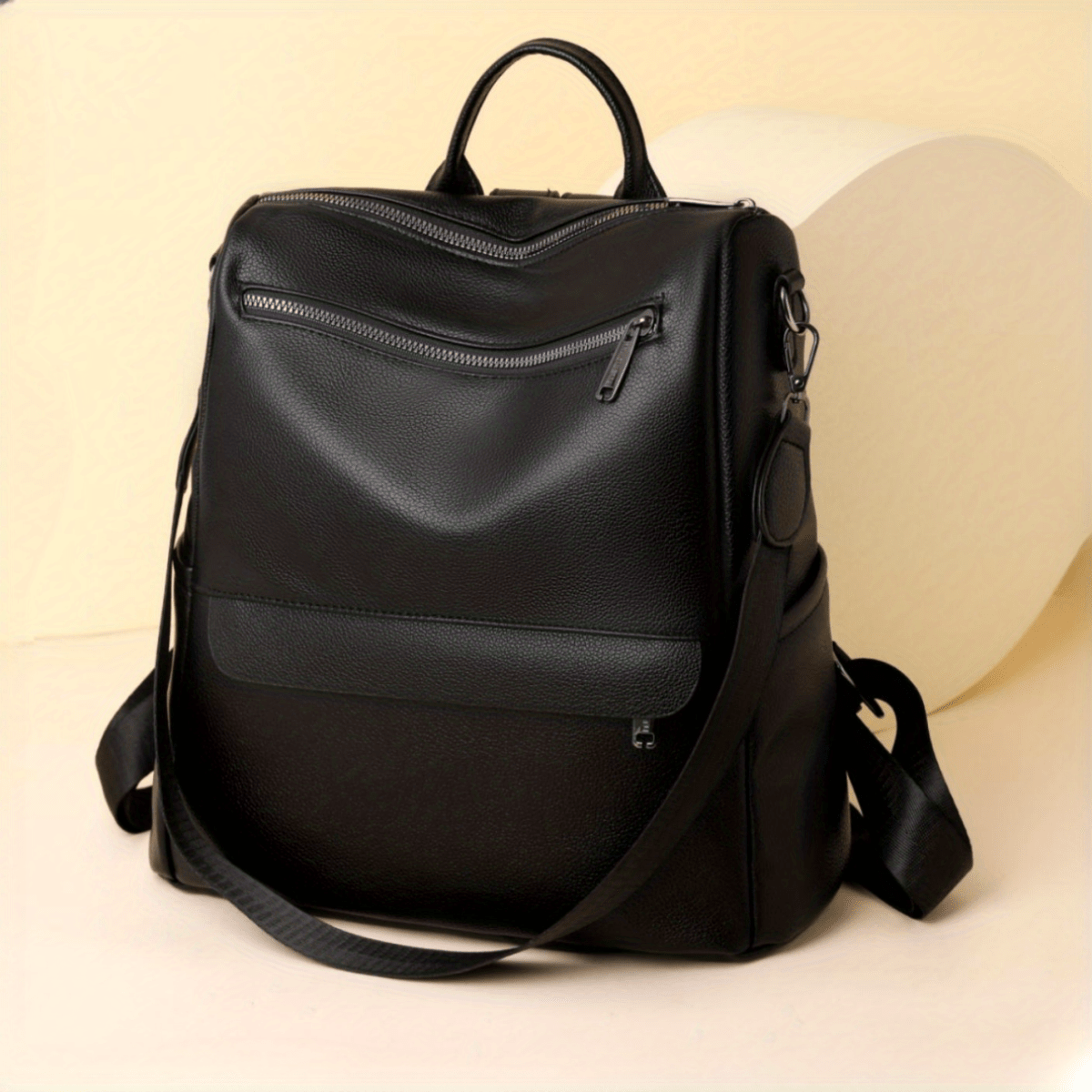 Large Capacity PU Leather School Backpack Casual Travel Bag