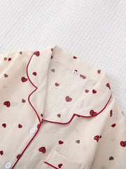 Heart Print Pajama Set Top & Shorts Elastic Waistband Women's Sleepwear