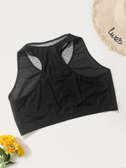  Sports Bra Contrast Dot Mesh Round Neck Stretch Fitness Bra