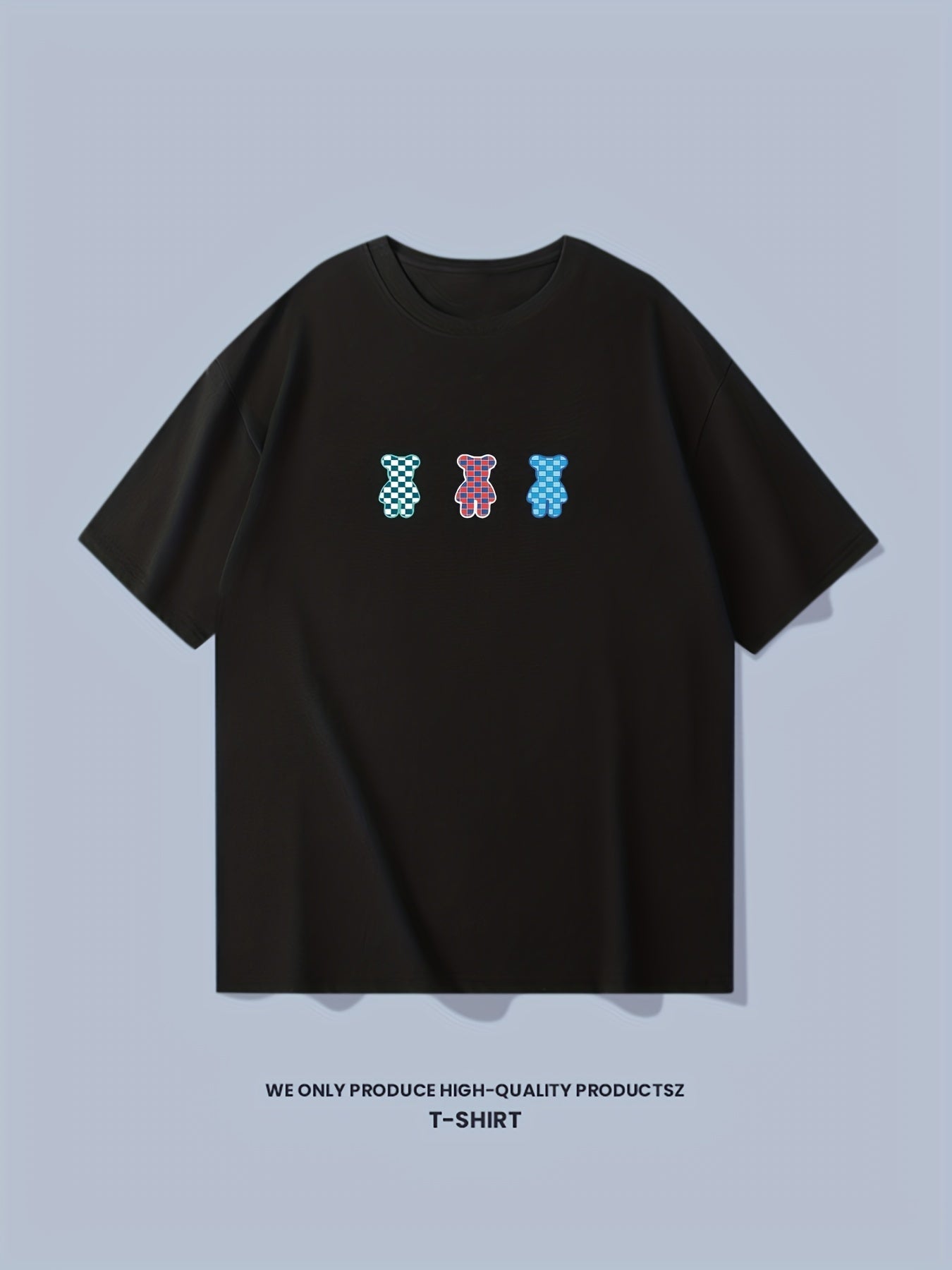 Cotton Bear Print Men's Graphic Crew Neck T shirt for Summer