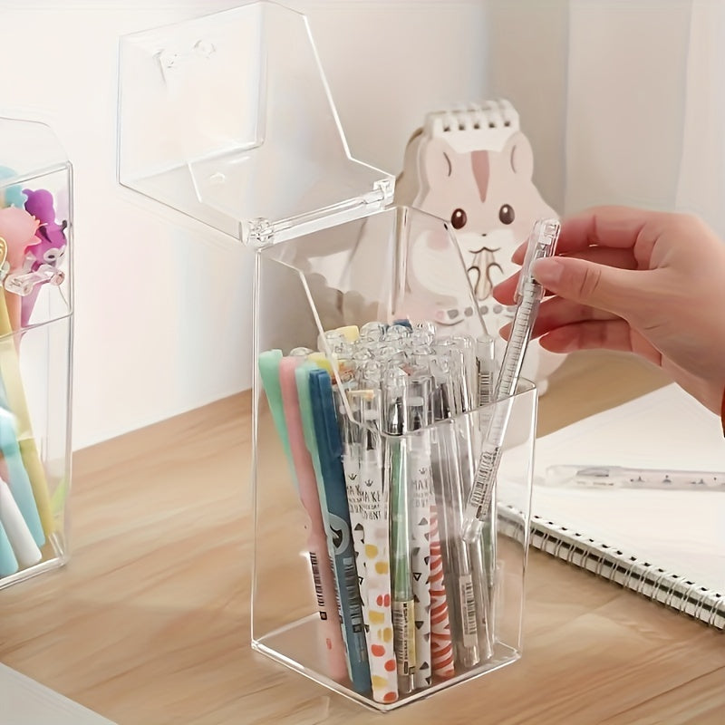 Transparent Pen Case With Lid Stationery Storage Box Mask Storage Box
