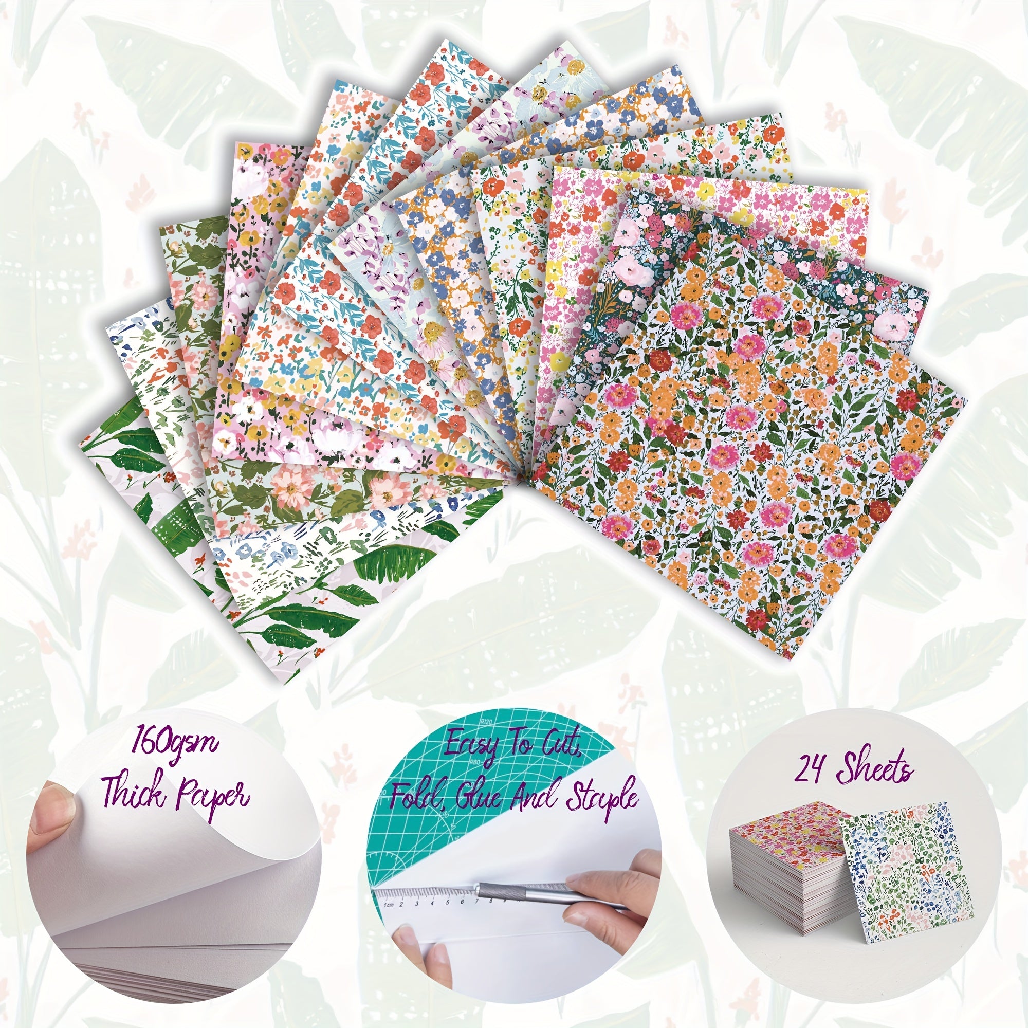 24 Sheets 6x6 Floral Scrapbook Paper Pad DIY Journaling Kit