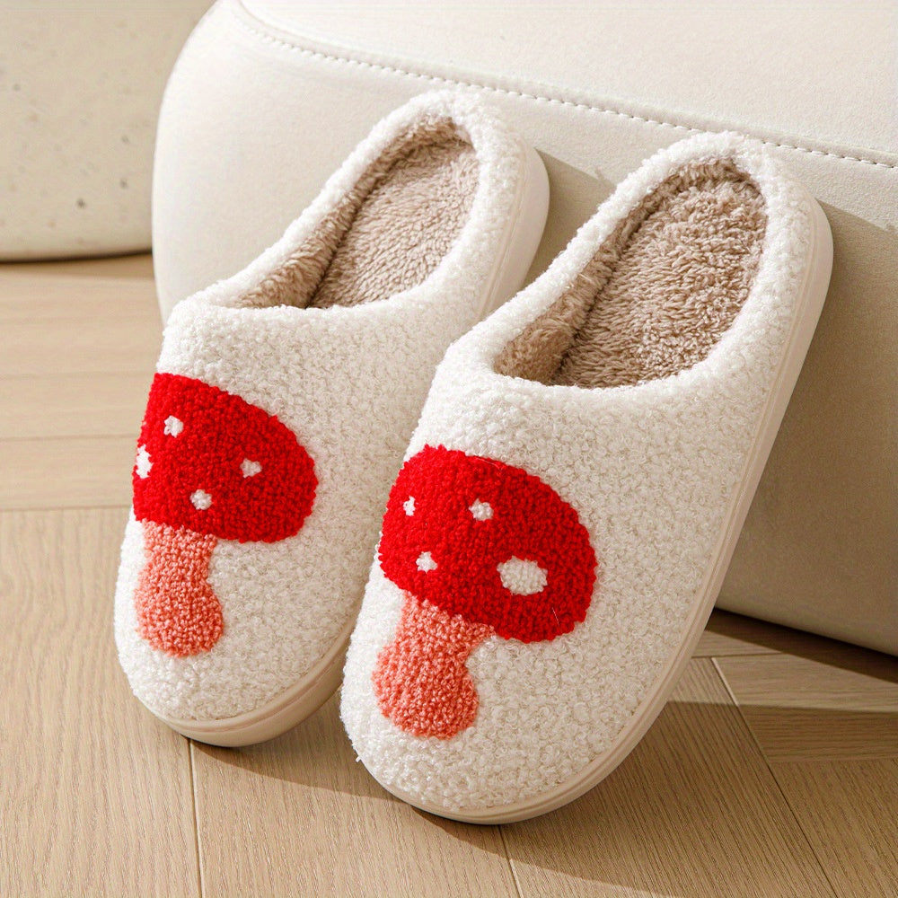 Funny Mushroom Pattern Slippers Plush Lined Slip On Shoes