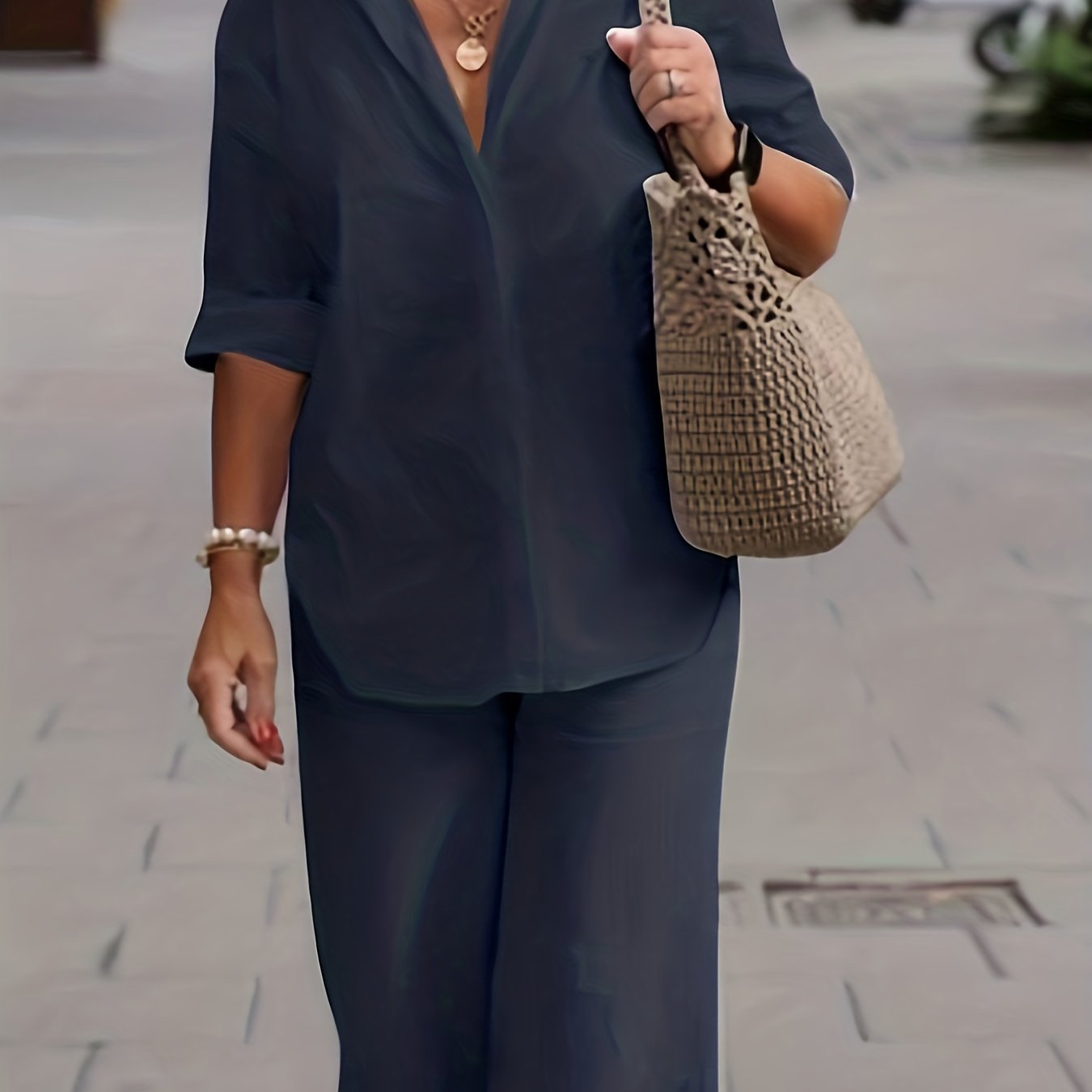  Solid T Shirt & Wide Leg Pants Two Piece Set