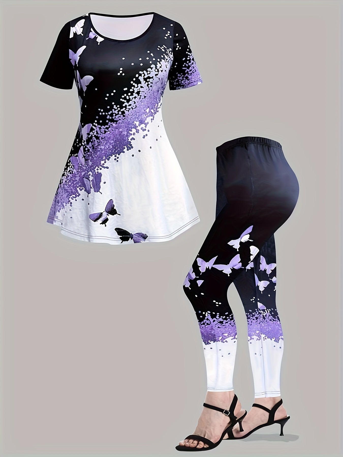  Tie Dye Butterfly Print Top & Leggings Set