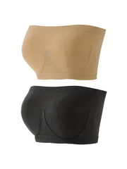 2 Pack Plus Size Seamless Tube Bra Set Women's Plus High Stretch Wireless Top