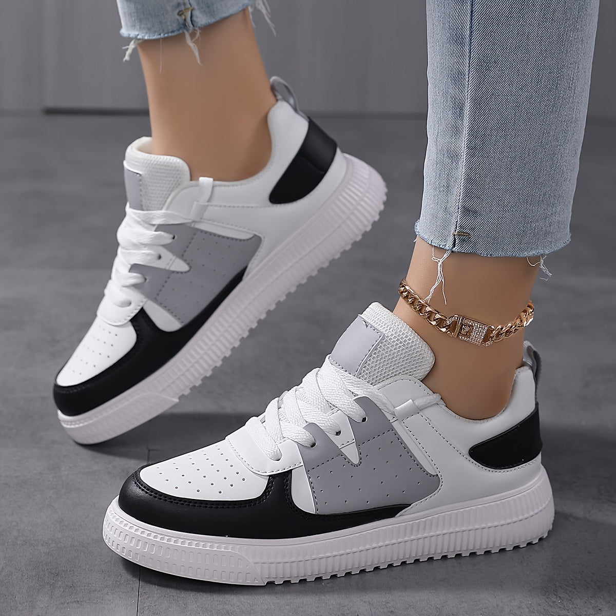 Women's Block Faux Leather Skate Shoes Lightweight Wear Resistant
