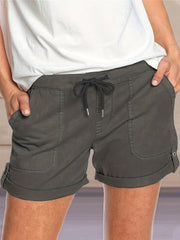 Solid Drawstring Shorts With Pockets Women's Clothing
