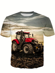 Boys' 3D Tractor Graphic T-Shirt for Summer Outdoor Fun