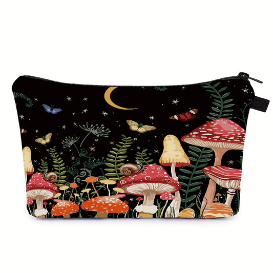 Small Mushroom Print Makeup Bag Waterproof Clutch Handbag