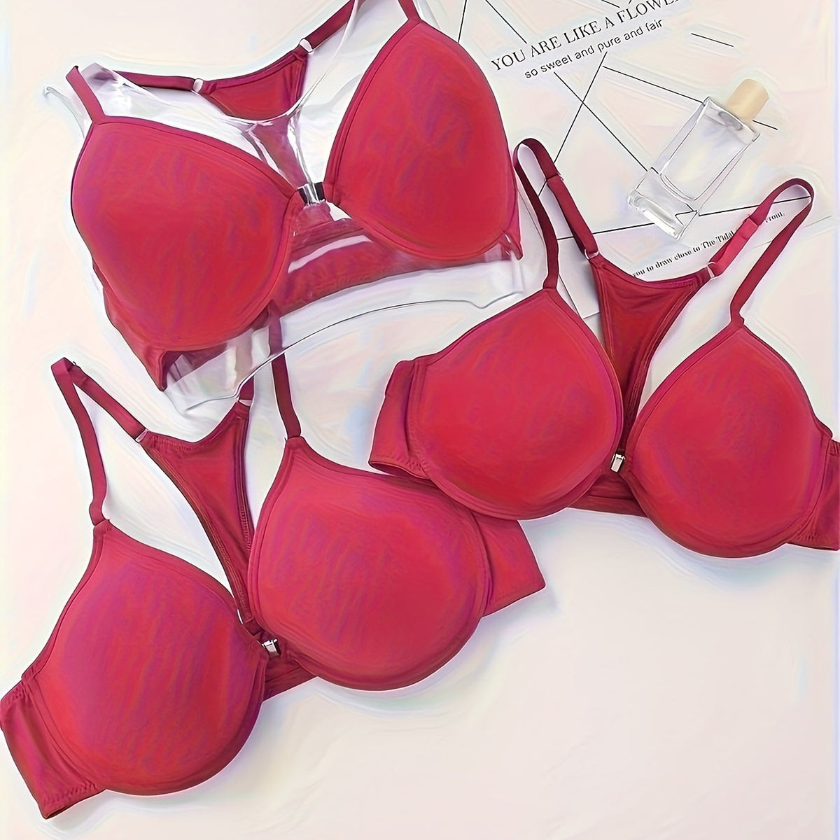 3pcs Front Buckle Push Up Bras Breathable T Shirt Bra Women's Lingerie