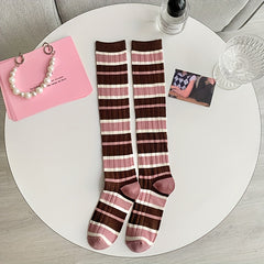Colorblock Striped Calf Socks College Style All match Knee High Socks