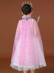 Girls Cartoon Sequin Princess Cloak Cape For Party Cosplay Dress Up