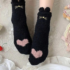 Heart Print Plush Socks Cozy Fluffy Mid Tube Socks Women's Stockings