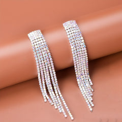Sparkling Rhinestone Tassel Earrings Copper Silver Plated