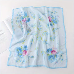 Flower Printed Square Scarf Thin Sunscreen Soft Silk Small Scarf