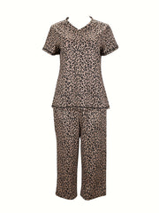Floral Print Pajama Set V Neck Top & Lounge Pants Women's Sleepwear