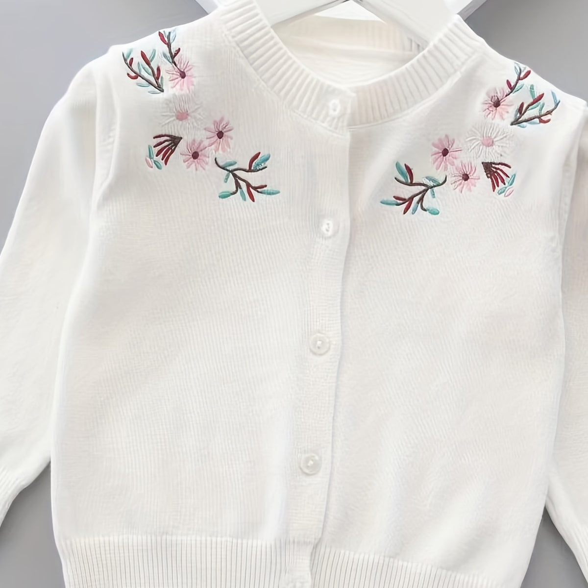Floral Knitted Cardigan for Little Girls Spring Autumn Cotton Sweater Coat