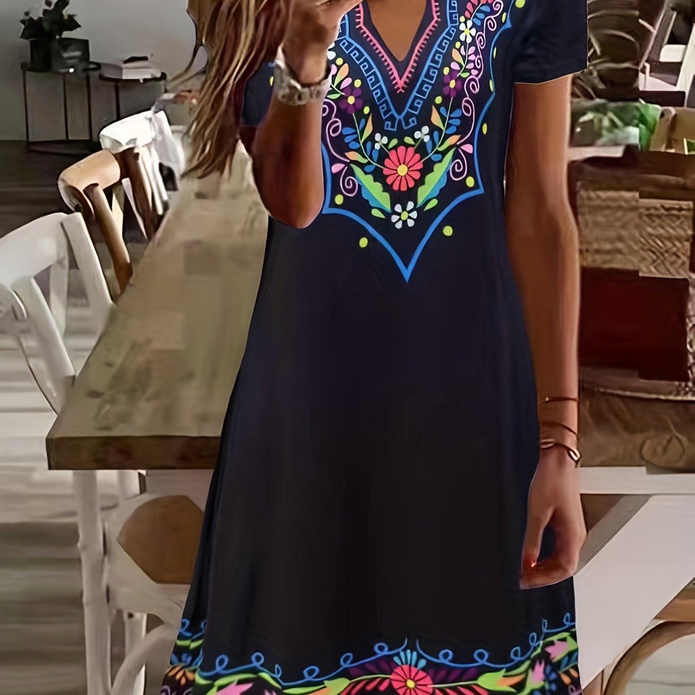  Casual Dress Women's Plus Floral Print Scallop Tee Dress