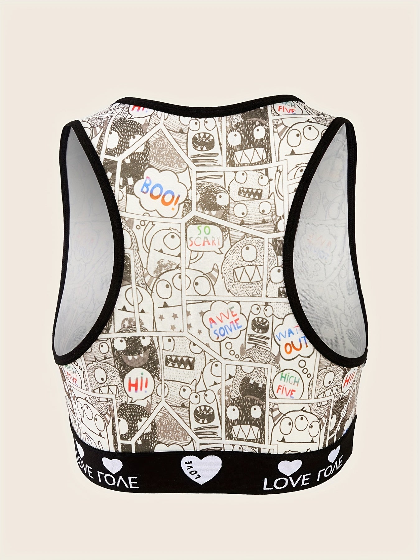  Pop Art Print Racer Back Sporty Bra