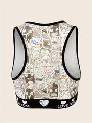  Pop Art Print Racer Back Sporty Bra