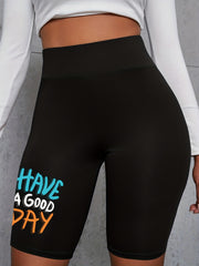 Women's Plus High Rise Biker Shorts - Art Letter Print
