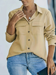  Solid Long Sleeve Button Up Top