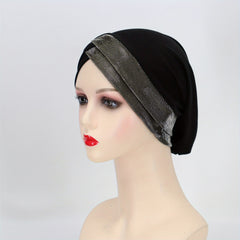 Glitter Forehead Cross Turban Cap Solid Head Wrap Bandana Headwear