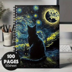 Cat Spiral Notebook Starry Night 100 Pages Journal Office School Supplies