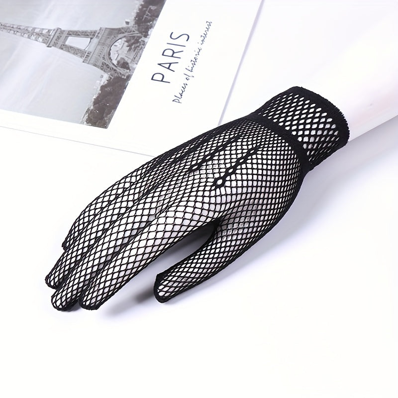 Mesh Hollow Gloves Lace Solid Punk Dress Gloves For Women