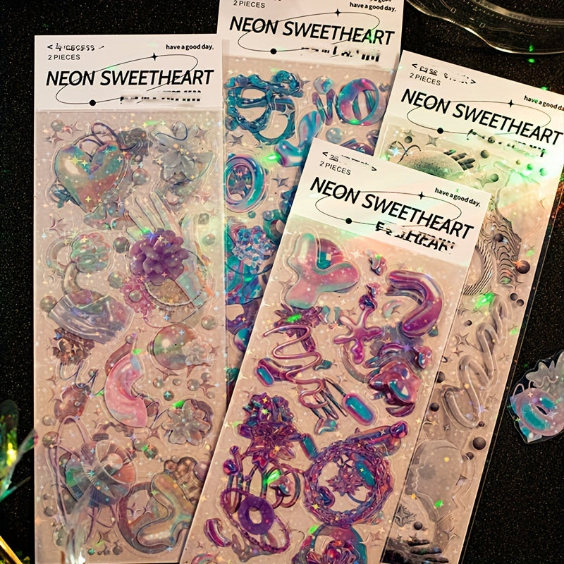2pcs Acidic Pet Stickers Neon Sweetheart DIY Material