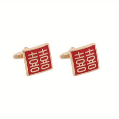 Red Paint Square Cufflinks French Wedding