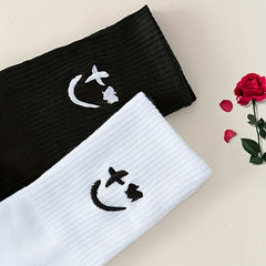 Men's Smiley Face Crew Socks - Cartoon Pattern, Comfy Street Style