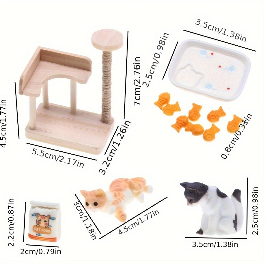 Wooden Cat Climbing Frame Dollhouse Model Ornament Small Fish DIY Accessories