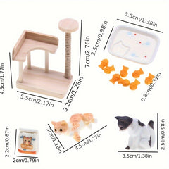 Wooden Cat Climbing Frame Dollhouse Model Ornament Small Fish DIY Accessories