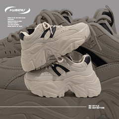 HUANQIU Lace-up Non-slip Platform Chunky Sneakers - Comfy Dad Shoes