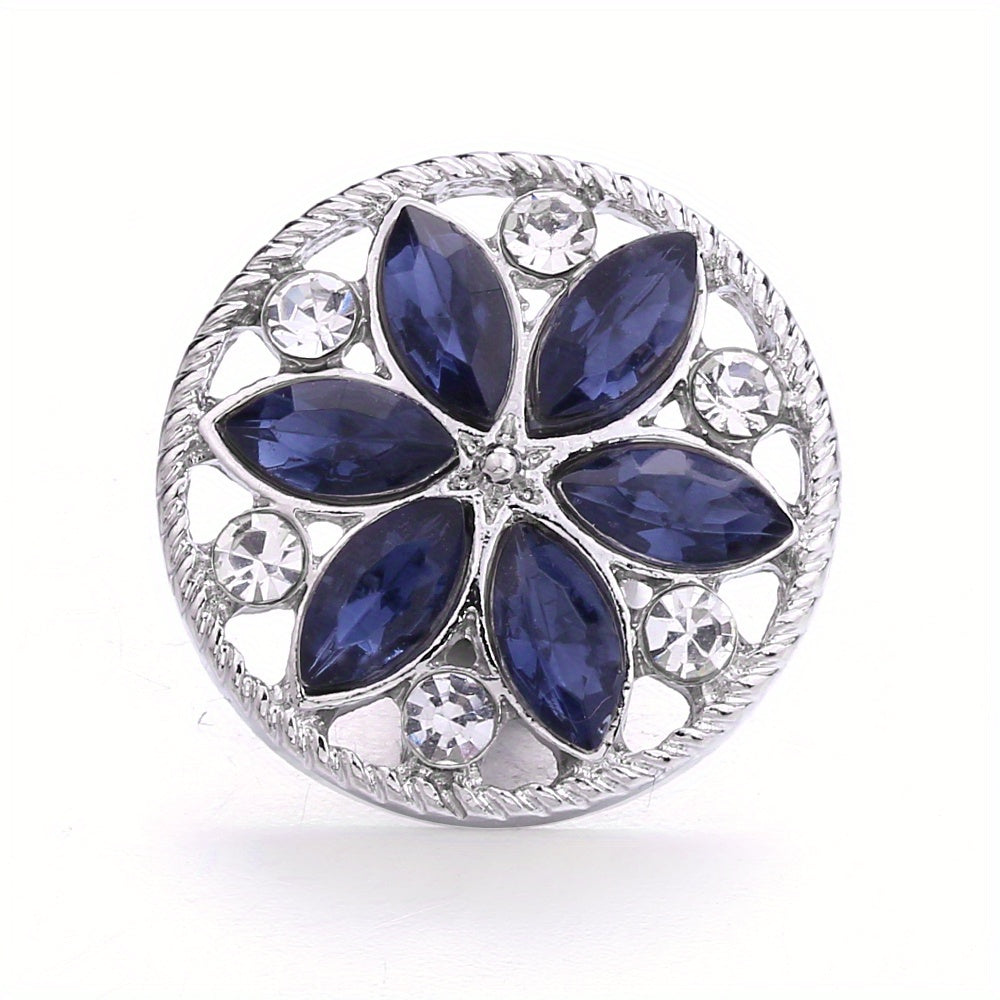 Alloy Flower Decor Round Snap Button with Rhinestones for DIY Jewelry
