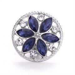 Alloy Flower Decor Round Snap Button with Rhinestones for DIY Jewelry