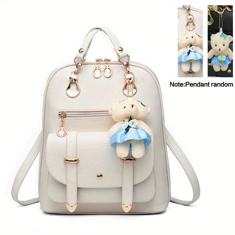 Zipper Around Backpack PU Leather Daypack Women's Convertible Shoulder Bag