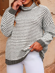  Stripe Print High Neck Sweater