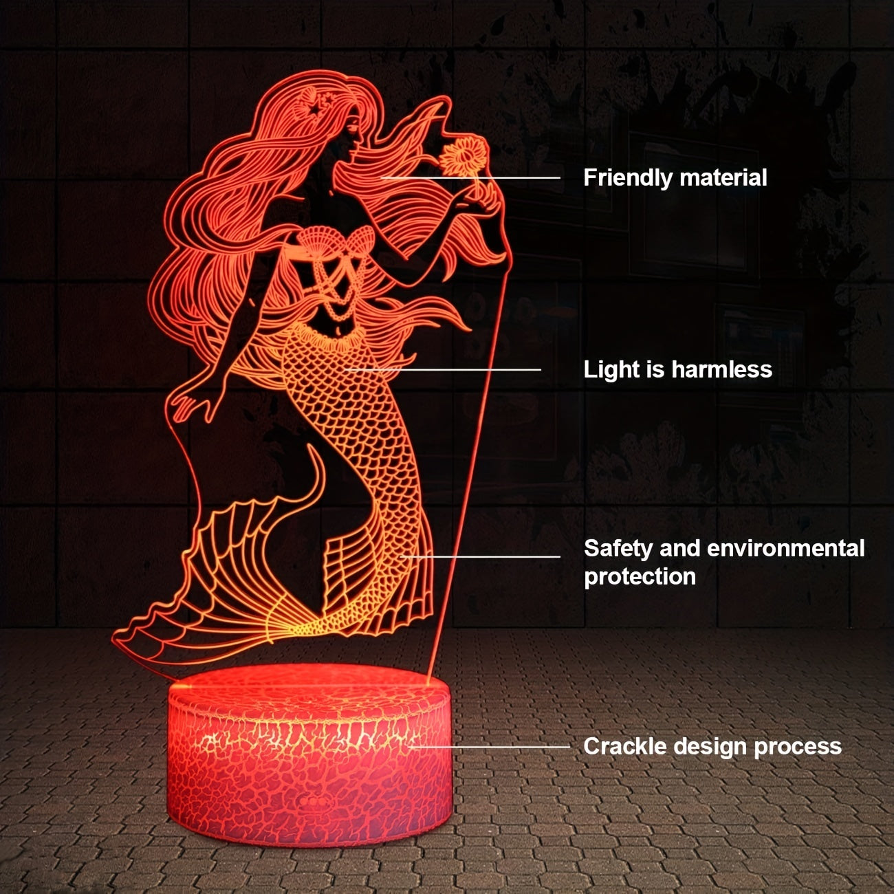 Mermaid 3D Illusion Lamp - The Little Mermaid LED Night Light - 16 Colors
