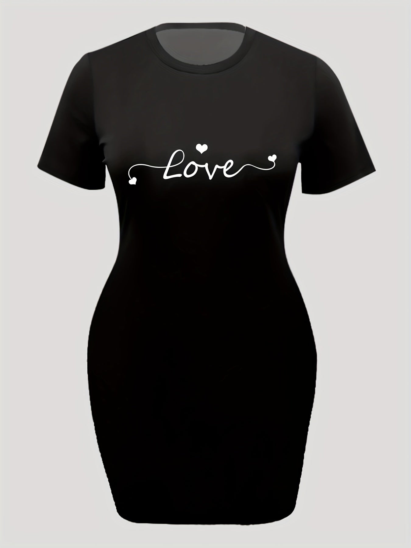  Letter & Heart Print Short Sleeve Tee Dress
