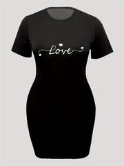  Letter & Heart Print Short Sleeve Tee Dress