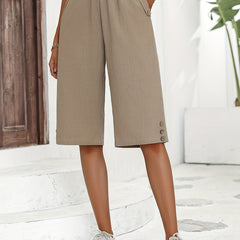 Solid Knee Length Pants Casual Elastic Waist Summer Pants