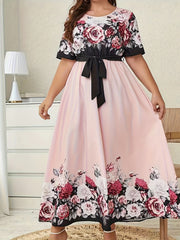  Floral Print Short Sleeve Maxi Dress