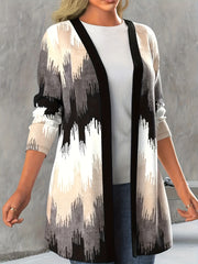  Colorblock Long Sleeve Open Front Cardigan